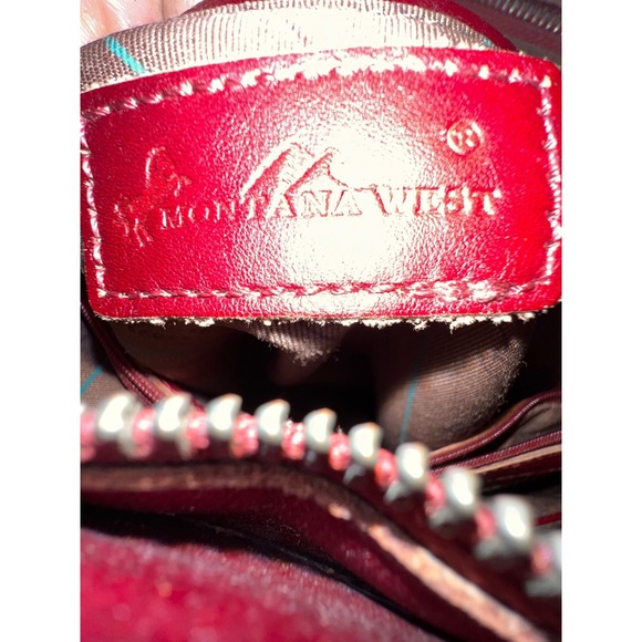 Montana‎ West Leather Tote Bag Burgundy Braided Fringe Zipper Top - Picture 16 of 16